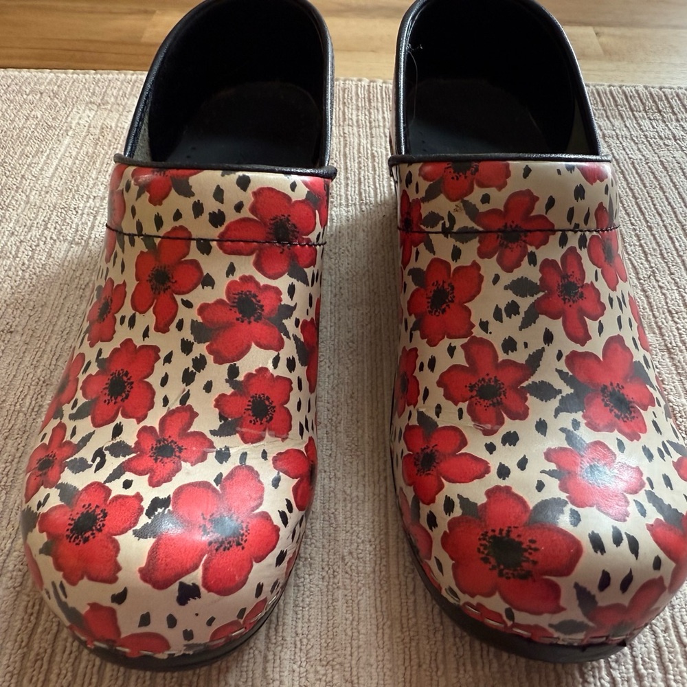 Sanita Red Floral Clogs
